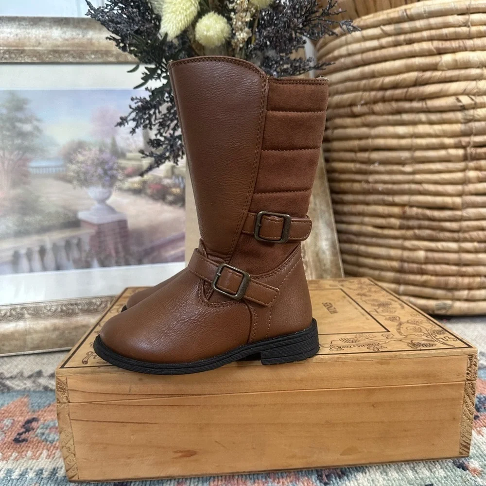 Rachel Toddler Girl Knee High Boots Brown Lil Katerina Side Zip Boots Size 8